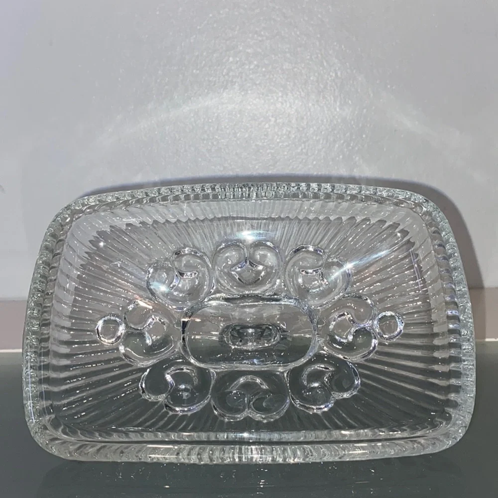 Vintage Indiana Glass Clear Lace Edge Pedestal Candy Bowl with Lid